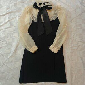Zara high neck ribbon bow collar dress M